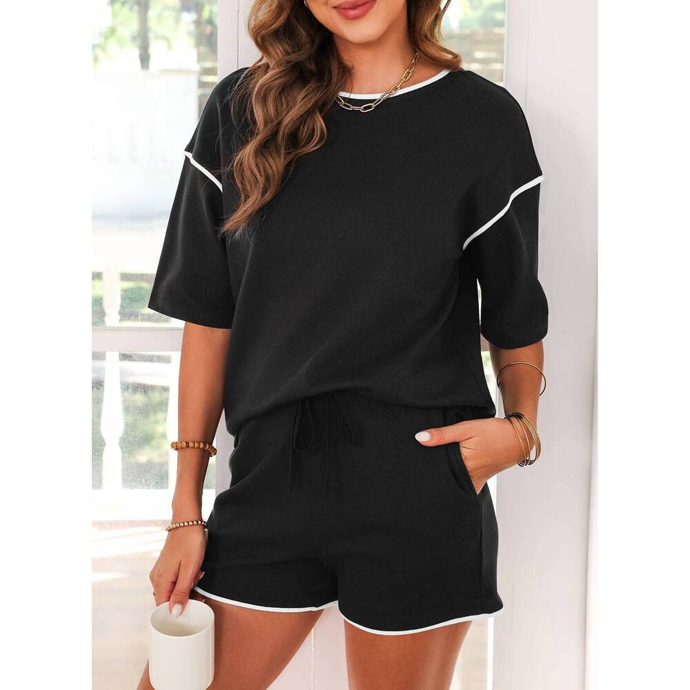 NEW AAPPARELLA contrast seam tee & shorts set in black
